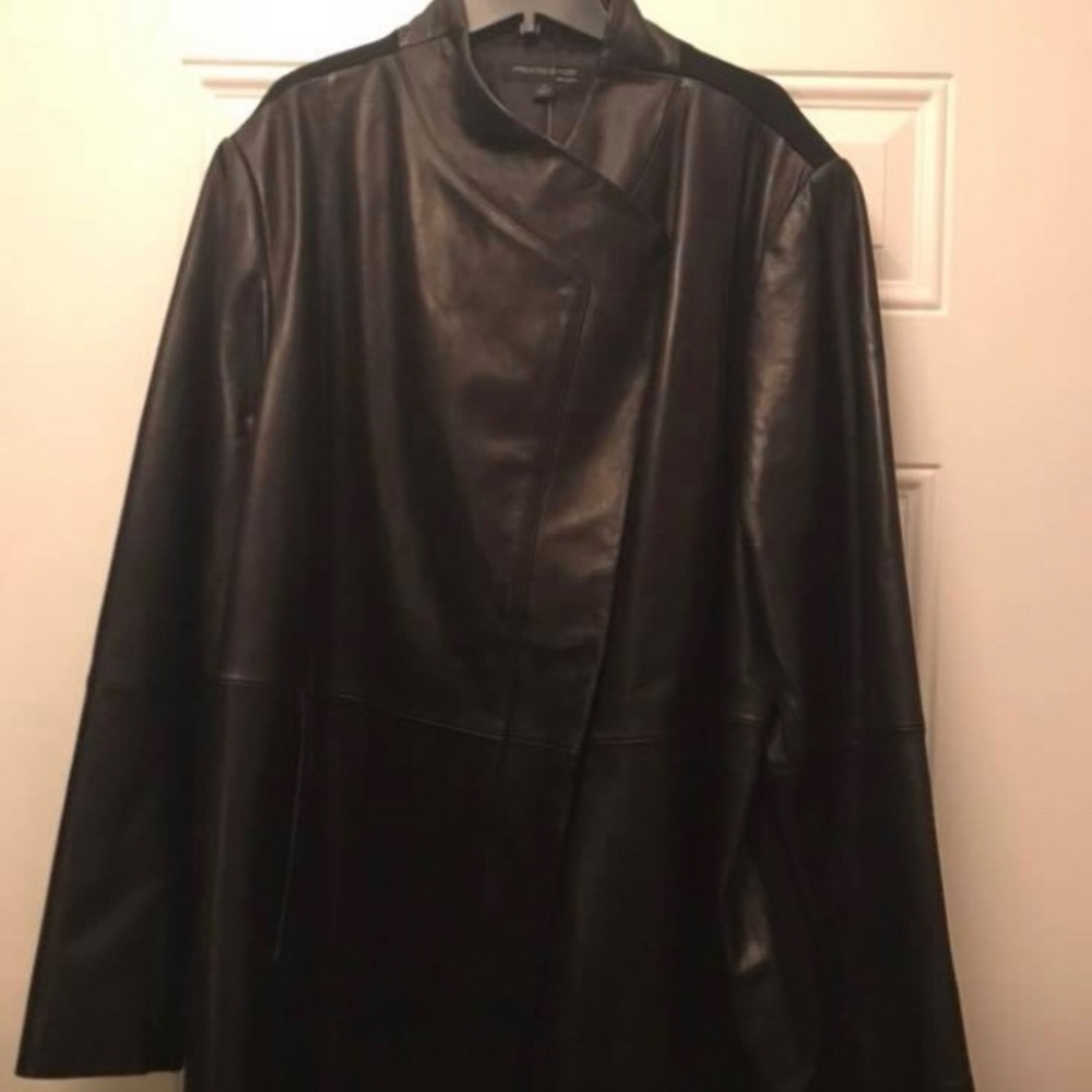 Leather and wool coat